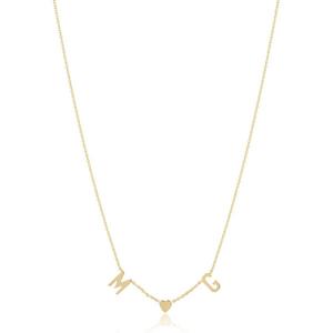 Gold Two Initial and Teeny Heart Necklace