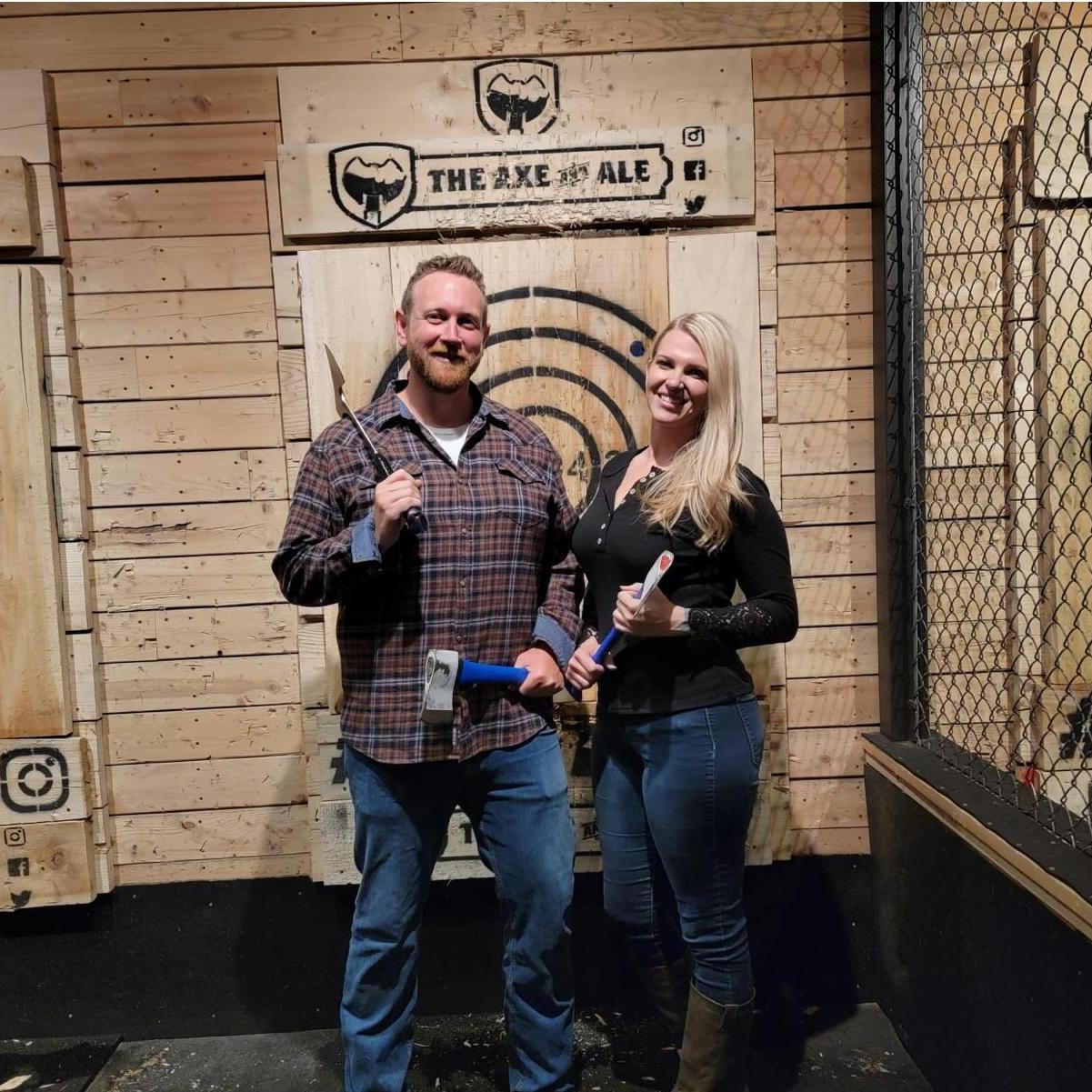 Our first picture together - Axe and Ale on our "Not a date, date"
