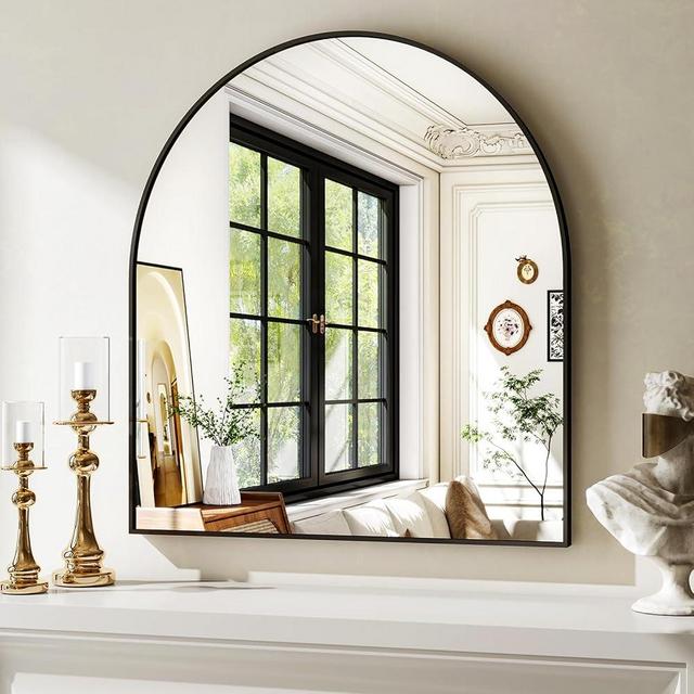 33"x 31" Arched Bathroom Mirror, Wall Mirror Metal Frame for Bathroom, Arch Mirrors for Wall, Black Modern Vanity Mirror for Bathroom, Living Room, Bedroom, Hallway, Dinning Room Decor