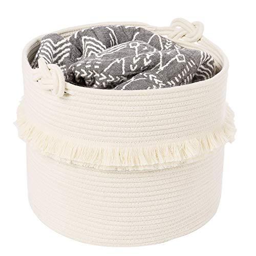 Large Woven Storage Baskets – 16'' x 13'' Cotton Rope Decorative Hamper for Nursery, Toys, Blankets, and Laundry, Cute Tassel Nursery Decor - Home Storage Container