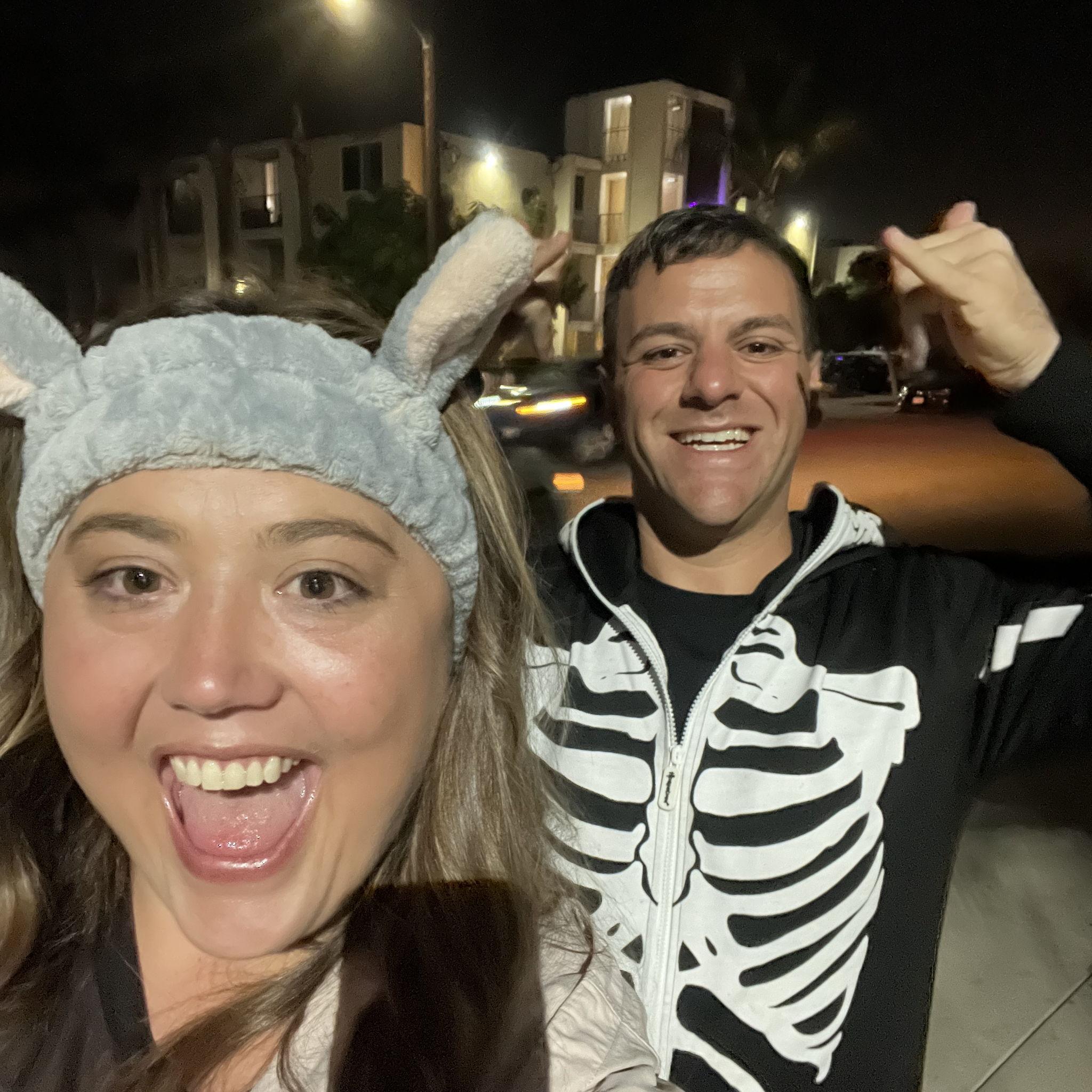 Halloween as Moo Deng and a Skeleton (april does the best makeup!)