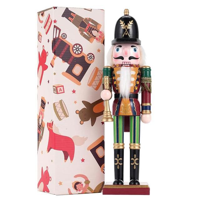Tpudn Christmas Decorations Nutcracker Ornament,12 inch Wooden Traditional Nutcracker,Painted Nutcracker Figures,Festive Christmas Nutcracker Party Tabletop Thanksgiving Decor(Bugler)
