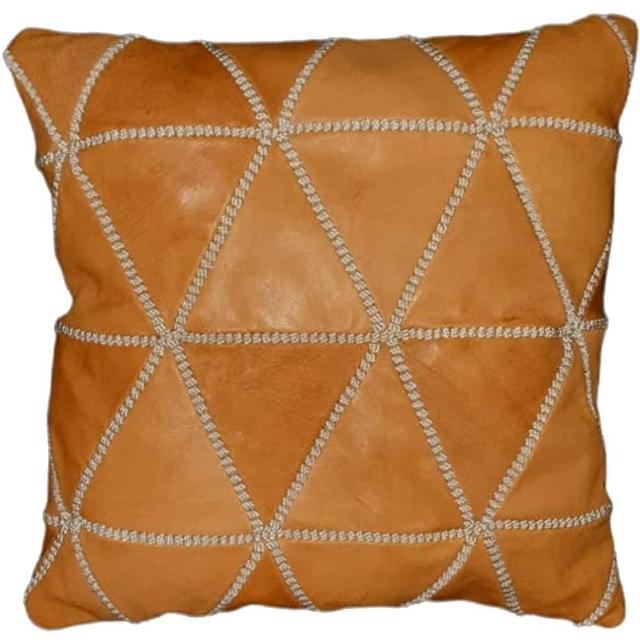 Moroccan Leather Throw Pillow Cover, Handmade Decorative Pillow Cushion 16x16 Inches (16 x 16, TAN Brown)