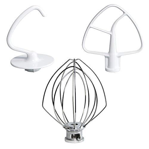 Funmit K45WW Wire Whip K45DH Dough Hook K45B Coated Flat Blade Paddle with Scraper Compatible for Kitchen-Aid Tilt-Head Stand Mixer - Stainless Steel