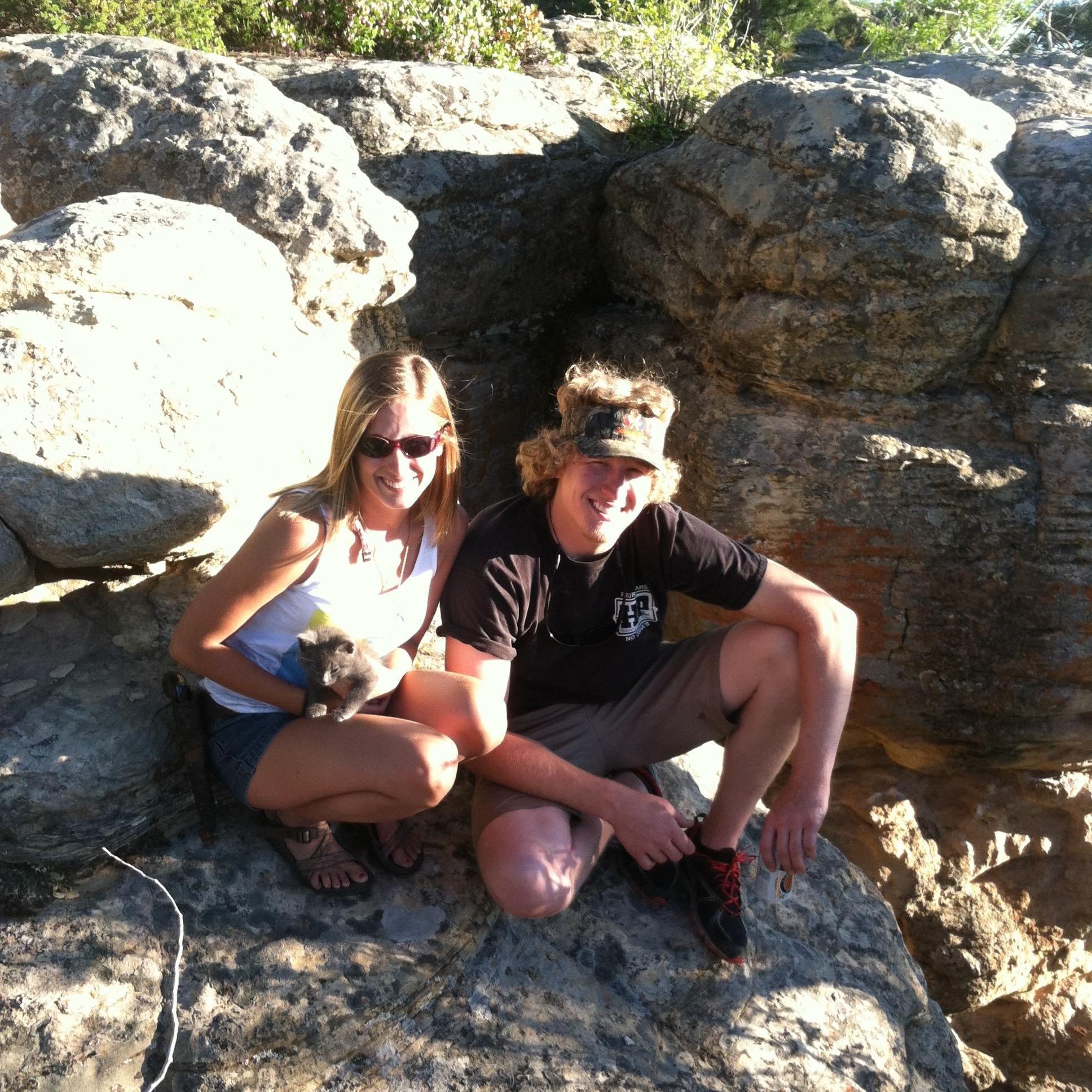 Camping in the mountains with Miller when he was a kitten.