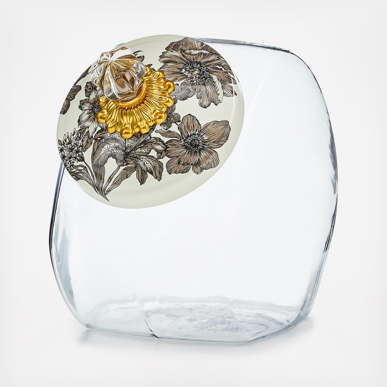 MacKenzie-Childs, Glass Cookie Jar with Sterling English Garden