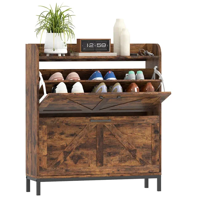 HOMCOM Shoe Cabinet with 2 Flip Drawers, Legs, Freestanding Narrow Shoe Storage Cabinet, Shoe Rack Organizer for Entryway, Hallway, Rustic Brown