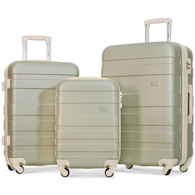 Merax 3 Pcs Expandable ABS Hardshell Luggage Sets with Spinner Wheel Suitcase TSA Lock Suit Case, Golden Green and Beige, 20/24/28 Inch