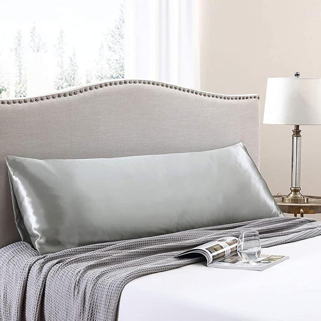 Love's cabin Body Pillow Cover, 20x54 inches Light Grey Soft Satin Body Pillow case with Envelope Closure, Silky Slip Cooling Body Pillow Pillowcases for Hair and Skin