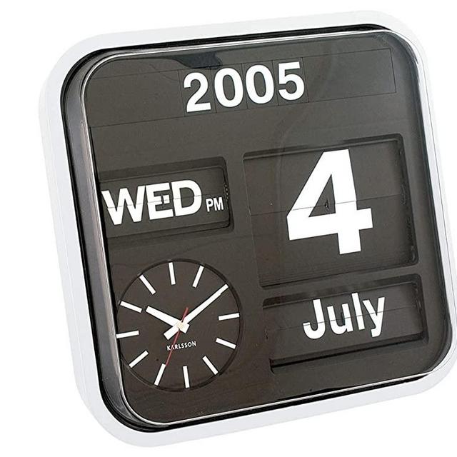 Present Time Karlsson Calendar Clock Big Flip, White