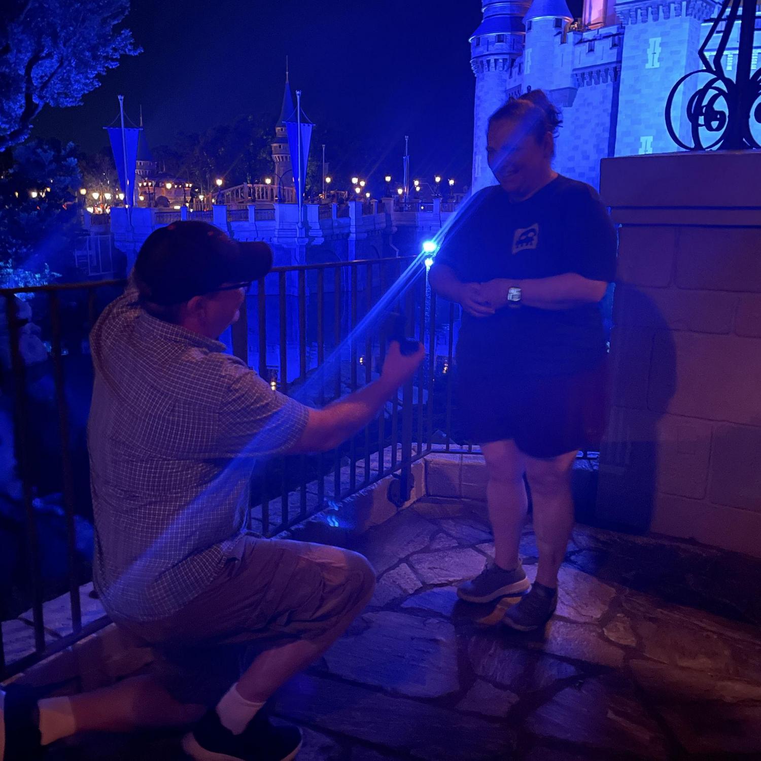 Chris proposed at Disney next to Cinderella's castle!