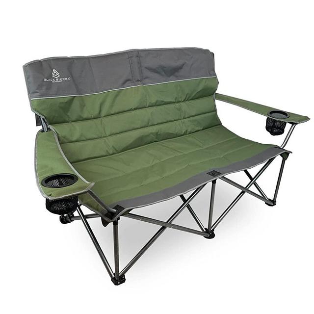 Black Sierra Lowboy Camping Sofa, Heavy Duty, Padded Folding Chair, with Carry Bag - Green