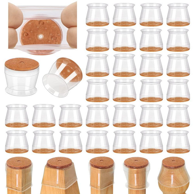 32 Pcs Chair Leg Floor Protectors for Hardwood Floors Silicone Covers to Protect Wood Tile Floors Scratches Felt Pads Furniture Leg Caps No Noise (Fit:1.3"-2")