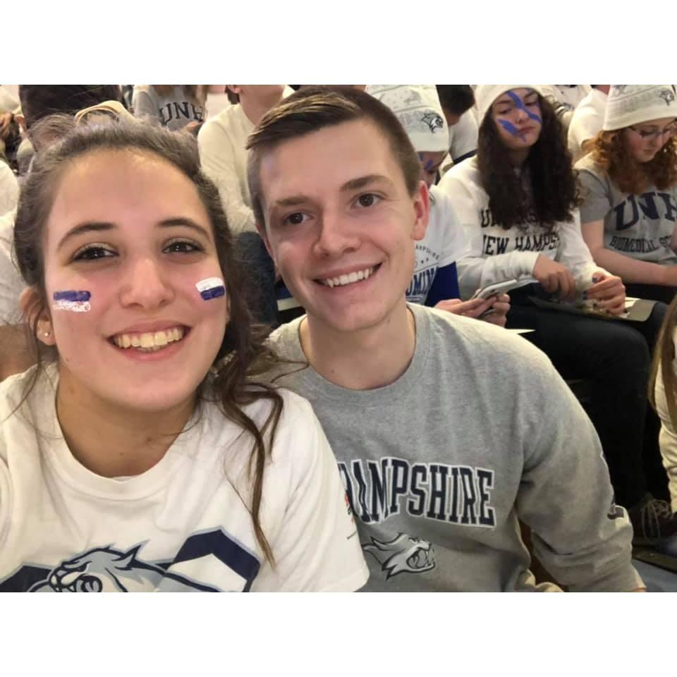 UNH's tradition, White out the Whit. and in this photo it also happened to be our first valentines together