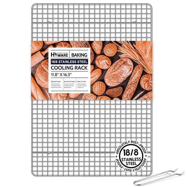Cooling Rack for Baking with Lifting Handle, 100% 18/8 Stainless Steel Baking Rack, 11.8”x 16.5”, Oven and Dishwasher Safe, Wire Rack for Cooking, Roasting, Grilling, Fit Half Sheet Pan