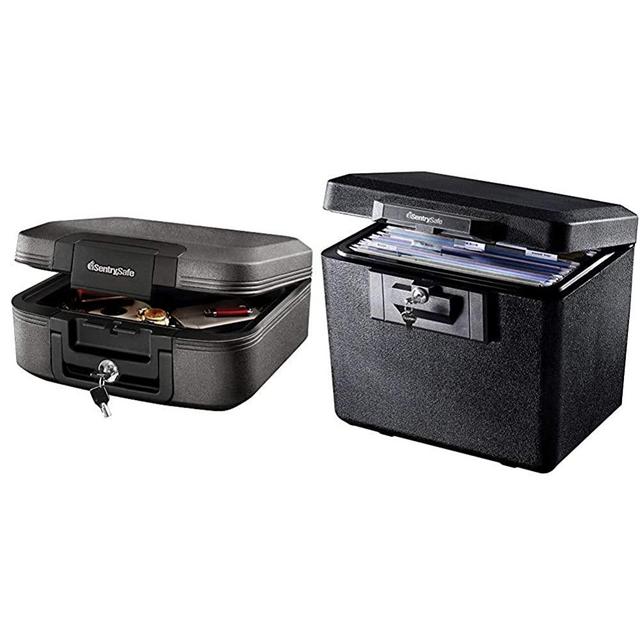SentrySafe CHW20221 Fireproof Box and Waterproof Box with Key Lock 0.28 Cubic Feet,Charcoal Gray & 1170 Fireproof Box with Key Lock 0.61 Cubic Feet,Black