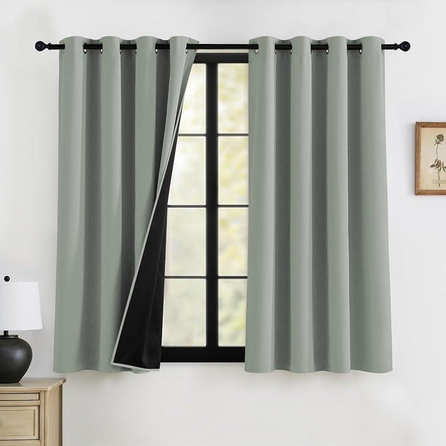 RYB HOME 100% Blackout Decorative Window Curtain Panels 72 inches Long, Thermal Insulated Drapes for Bedroom Baby Room Window, 52 inches Wide by 72 inches Long, Sage Green, 2 Panels