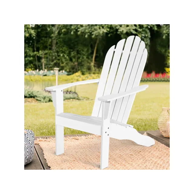 Costway Outdoor Adirondack Chair Accent Chair Solid Wood sturdy Patio Garden Furniture White