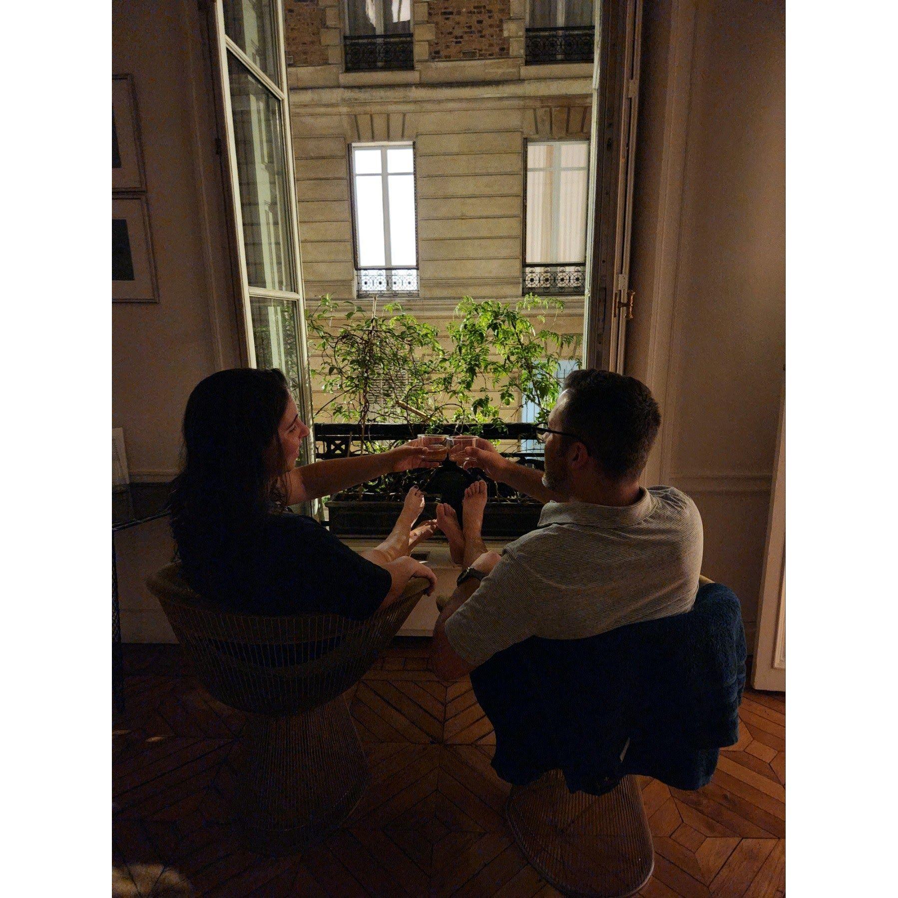 Cheers to our fantastic apartment in Paris!