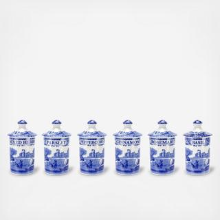 Blue Italian Spice Jar, Set Of 6