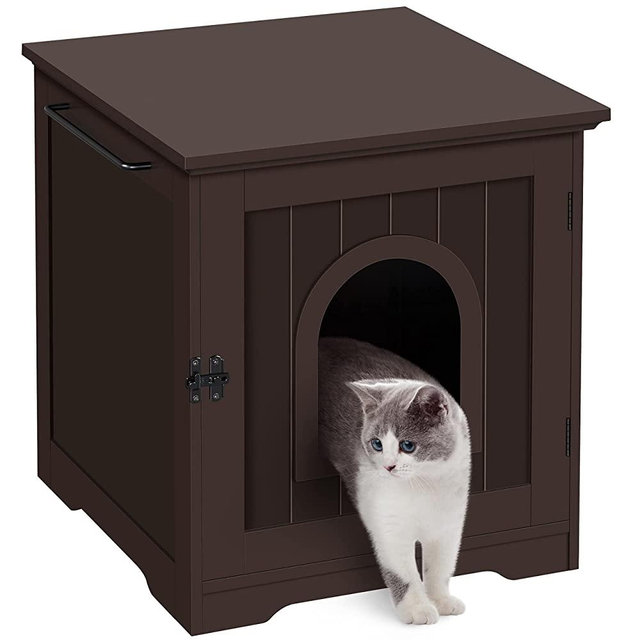 Yaheetech Cat Litter Box Enclosure, Indoor Pet Crate-Hidden Cat Washroom with Vent Holes & Latch Lock, Pet Furniture Cabinet & Side Table for Living Room,Easy Assemly, Espresso