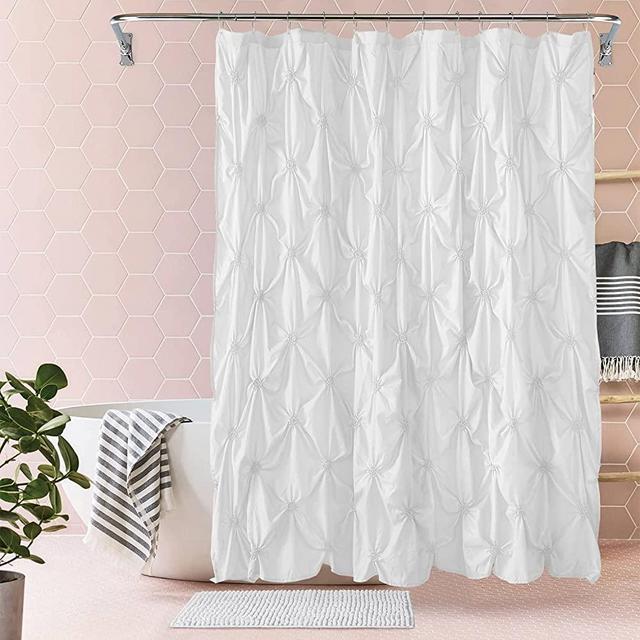 2 Pcs Shower Curtain Sets with Rugs - Pinched Pleat Farmhouse Shower Curtain Elegant Shabby Chic Decor for Bathroom White Standard 72" X 72"