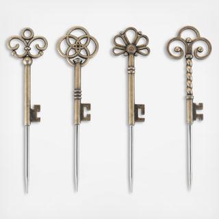 Chateau Antique Key Cocktail Pick, Set of 4