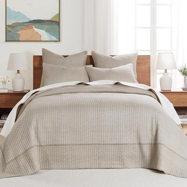 Levtex Home Bedspread Set - Cross Stitch Taupe - Queen Bedspread, 2 Shams - Cotton - Bedding Set
