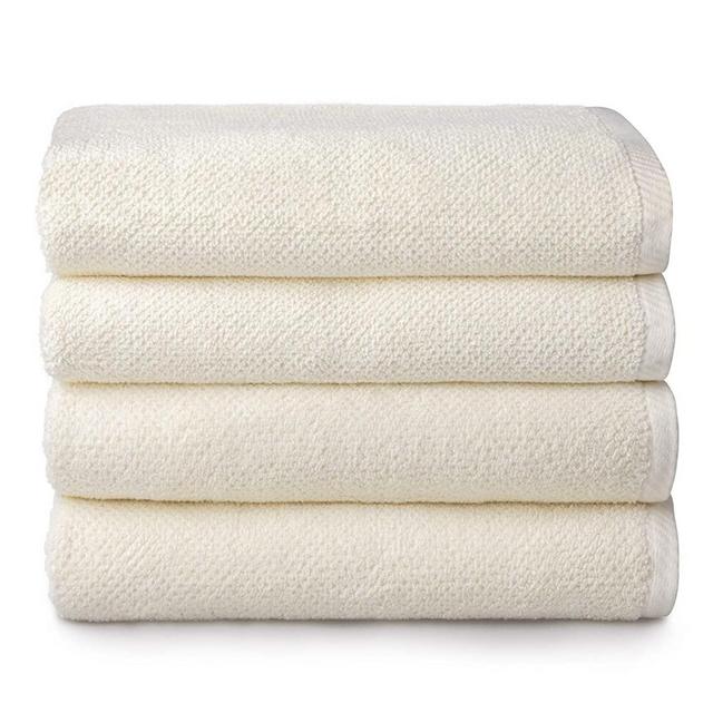 Welhome Franklin Premium 100% Cotton 4 Piece Bath Towels | Cream | Popcorn Textured | Highly Absorbent | Durable | Low Lint | Hotel & Spa Bathroom Towels | 600 GSM | Machine Washable
