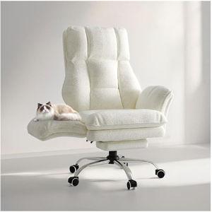 Big and Tall Office Chair, Flip Armrests for Pets & Cross Legged Sitting, Executive Ergonomic Computer Gaming Chair with Foot Rest, Teddy Fleece Wide Seat Reclining Desk Chair