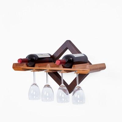 Wall Shelf with Wine Bottle and Hanging Stemware Organizer