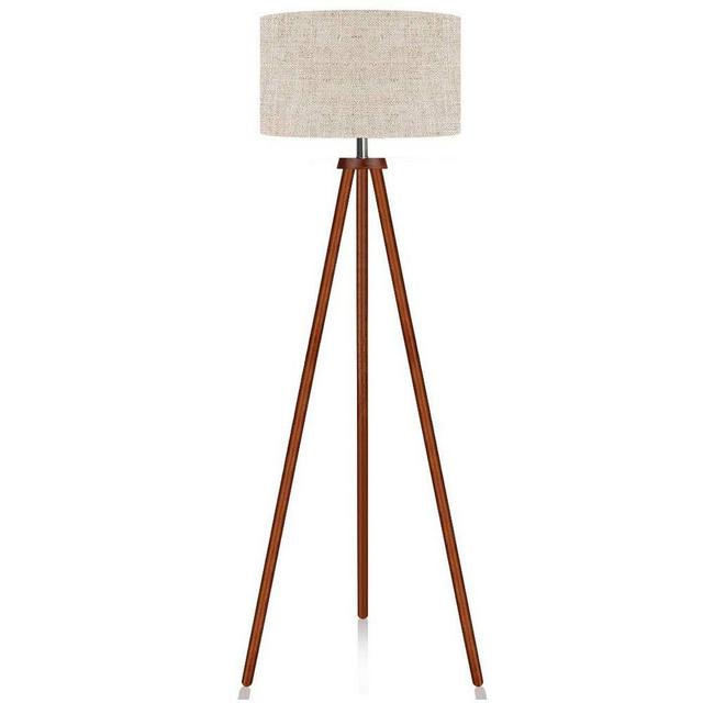 LEPOWER Wood Tripod Floor Lamp, Mid Century Standing Lamp, Flaxen Lamp Shade with E26 Lamp Base, Modern Design Floor Reading Lamp for Living Room Bedroom, Study Room and Office