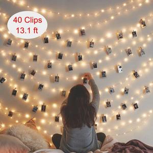 led fairy lights battery operated string lights, 40 LED 13ft Battery Powered Lights with photo clips for Bedroom Wedding Party Christmas Propose Home Decor battery Lights for Hanging Cards and Artwork