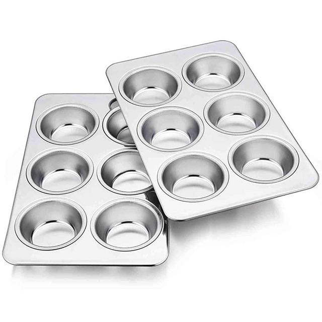 TeamFar Muffin Pan, 6 Cup Muffin Tins Pans for Baking, Cupcake Pan Tray Set Stainless Steel for Making Cakes Cornbread Quiche and More, Healthy & Non Toxic, Oven & Dishwasher Safe - Set of 2