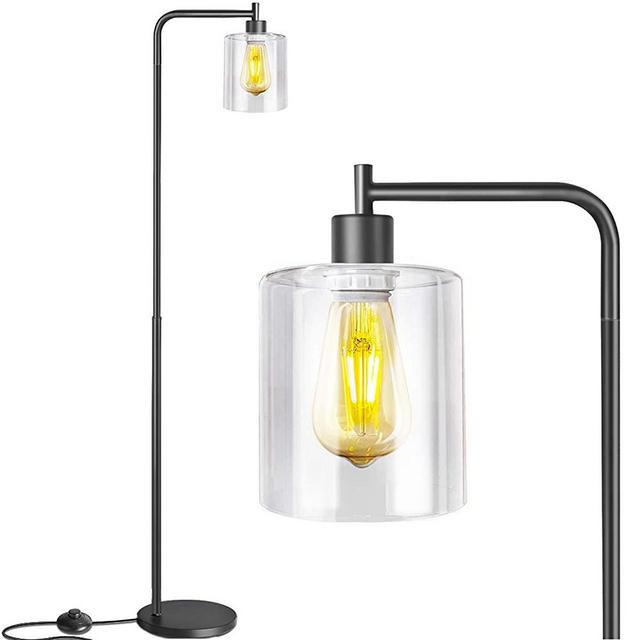 Addlon LED Floor Lamp, with Hanging Glass Lamp Shade and LED Bulb for Bedroom & Living Room, Modern Standing Industrial Lamp Tall Pole Lamp for Office, Classical Black