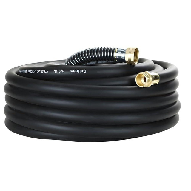 Guitrees 25FT 3/4 Heavy Duty Rubber Garden Hose - 200psi Working, 1000psi Burst - Hot/Cold Water - Five-Layered Braiding for Durability - Versatile for Gardening, Agriculture, Construction(Black)