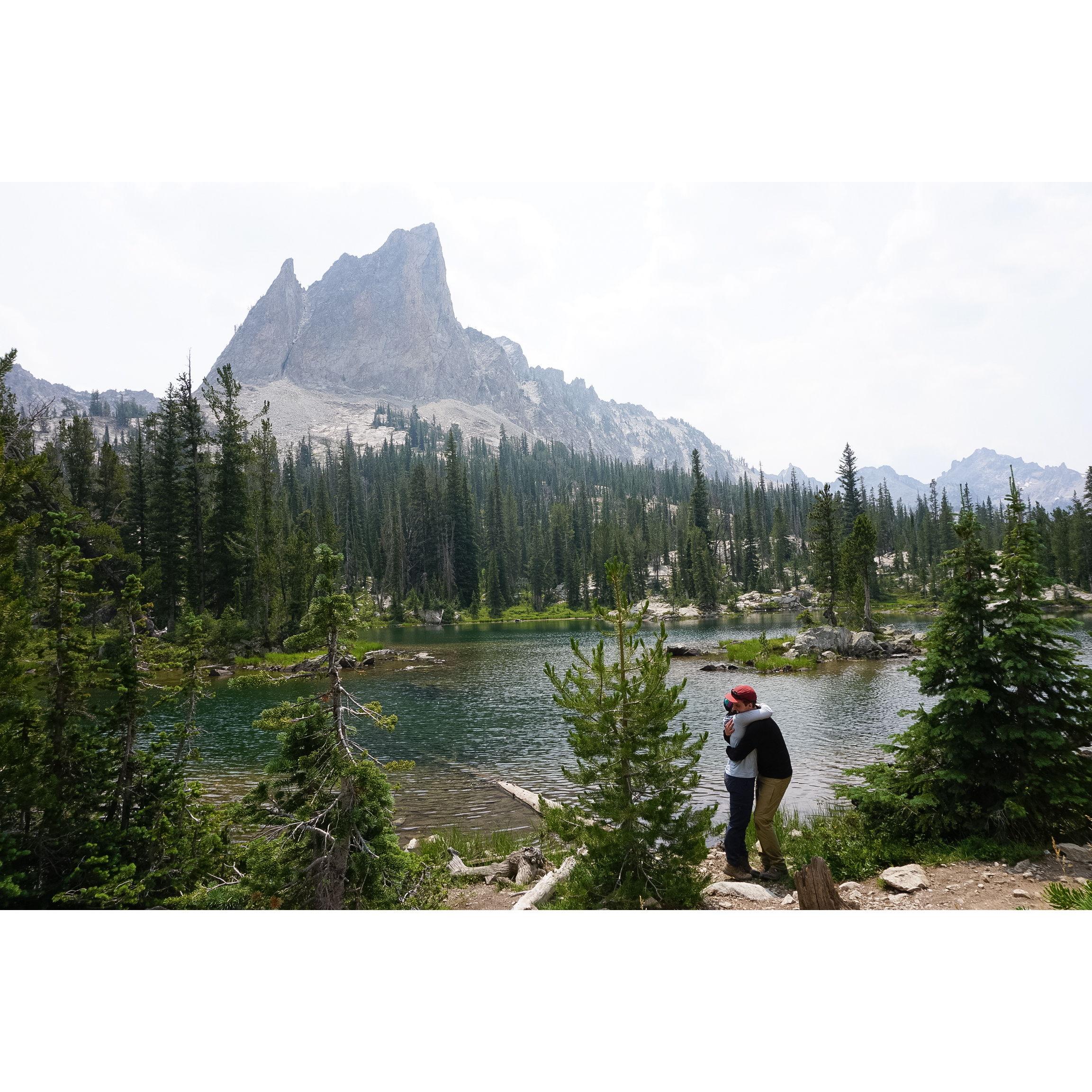 The proposal in the Sawtooth Mountain Range at Alice Lake