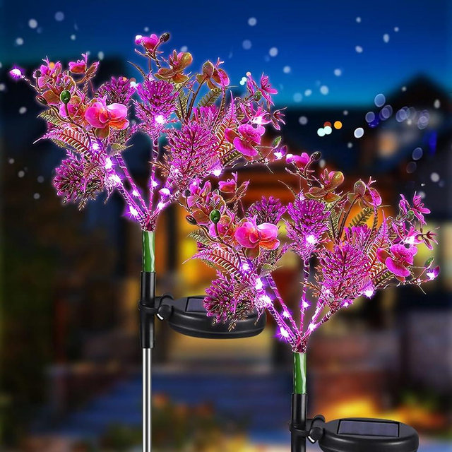 Neporal Garden Solar Lights Outdoor Waterproof IP65, 2PK Phalaenopsis Solar Flowers Solar Garden Lights Outdoor Waterproof for Garden Decor,Outdoor Decor, Solar Flower Lights Gardening Gifts for Women