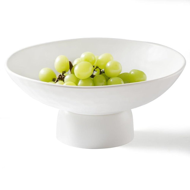 Onniyor 10 Inch Ceramic Fruit Bowl with Stand for Kitchen Counter, Large Serving Bowl for Dining Table, Modern Decorative Bowl for Home Decor & Gift, Elegant Versatile Vegetables Holder Storage, White