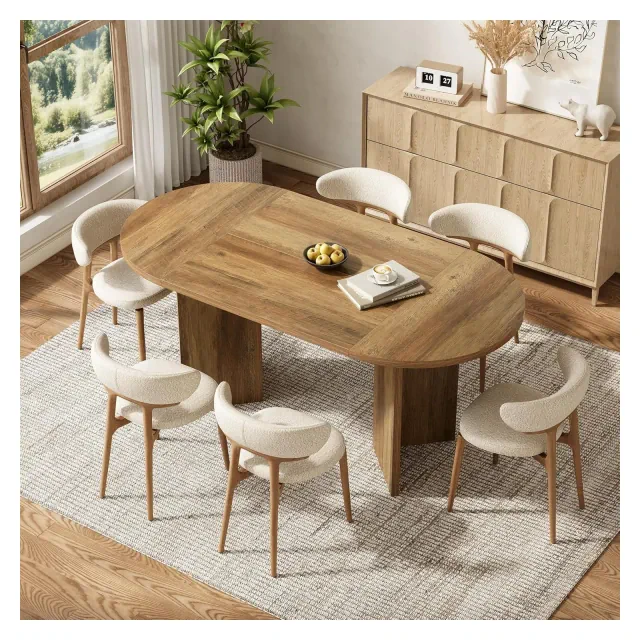 Tribesigns 63" Oval Dining Table for 4-6, Sturdy MDF Farmhouse Kitchen Table with Metal Strip Base, for Living Room, Office, Restaurant