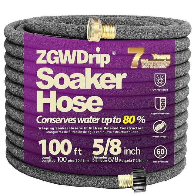 ZGWDrip 5/8" 100FT Heavy Duty Soaker Hose with Brass Connectors – Ultra-Flexible Drip Irrigation for Gardens, Lawns & Raised Beds