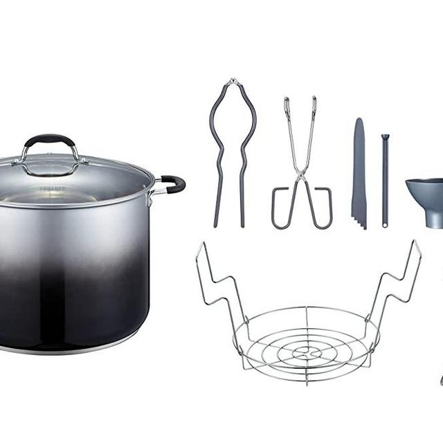 CONCORD 20 Quart Stainless Steel Canning Pot Set. Includes Canning Rack, Tongs, Jar Lifter, Funnel, Wrench, Lid Lifter, Mixer/Measurer (Induction Compatible)