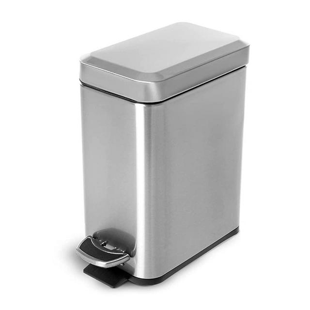 Home Zone Living 1.3 Gallon Bathroom Trash Can, Slim Stainless Steel, Step Pedal, 5 Liter, (VA41999A)