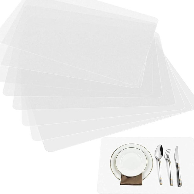 Thstheaven Clear Place Mats,Translucent Plastic Placemats Set for Dining Table, Keeps Table or Desktop Cloth Cleaner, Washable, Heat Resistant, Non-Slip (8)