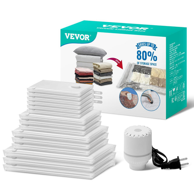 VEVOR Vacuum Storage Bags, 15 Pack , Compression Airtight Zipper Space Bags with Electric Pump,Clear