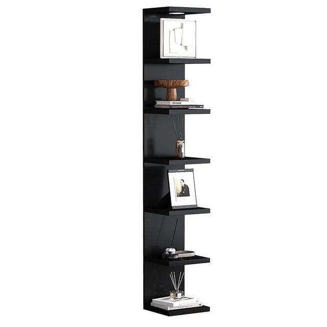 LitaEther Versatile 7 Tier Wall Shelf Unit,Black Lack Wall Shelf,Display Floating Shelf with LED Remote Control Light