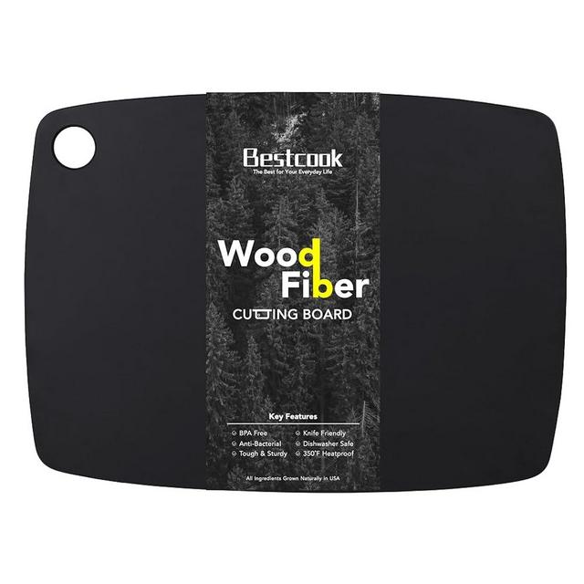 Wood Fiber Cutting Board for Kitchen - High Density, Non-Porous, BPA-Free, Reversible Chopping Board, Dishwasher Safe, Knife-Friendly Cutting Board for Meat, Bread, Fruit, 14.6" x 10.8", Black
