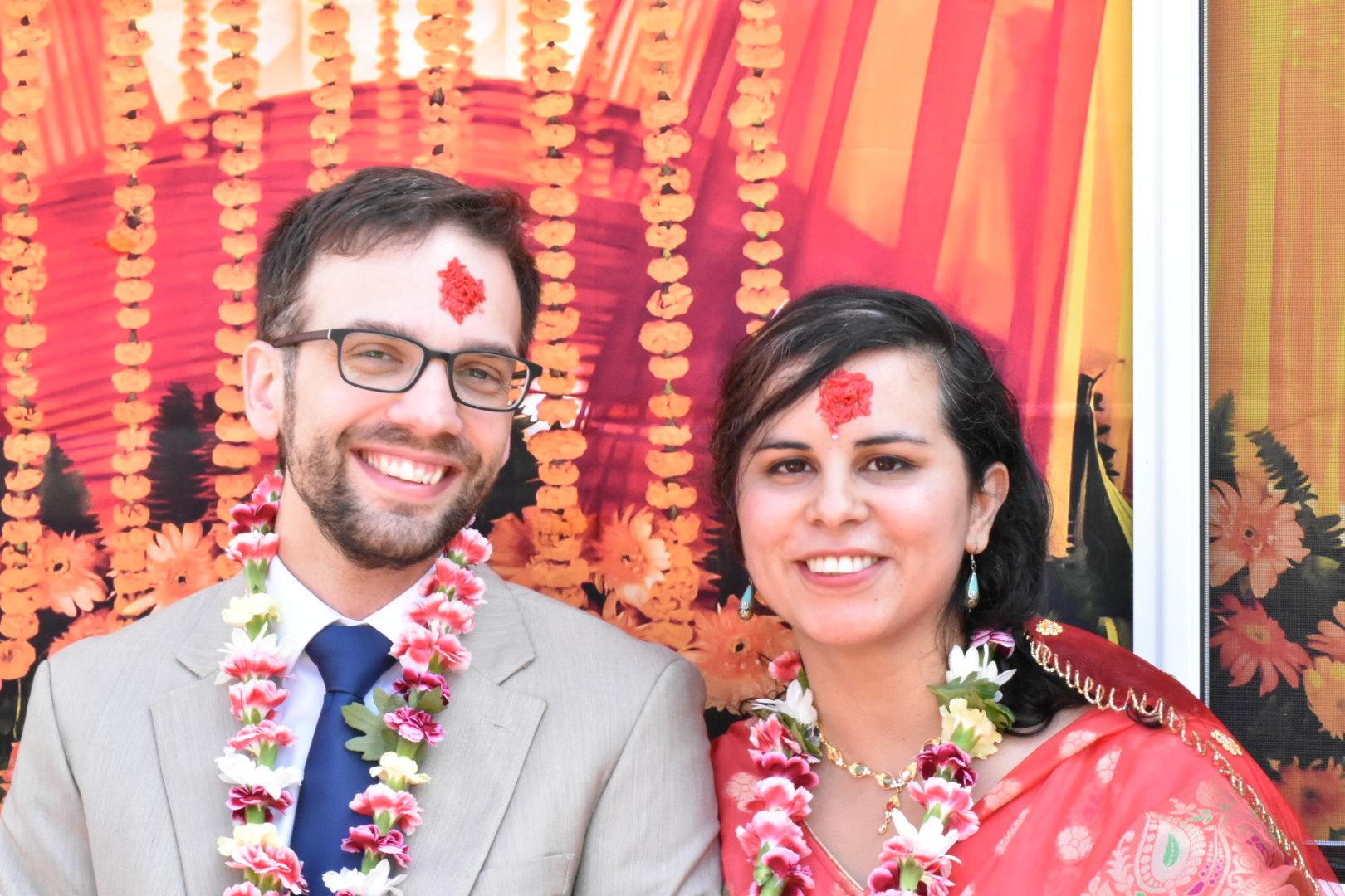 We celebrated our engagement with Sweyta's family in a traditional Nepalese ceremony. Sweyta wore a sari and we exchanged flower garlands as a symbol of our love and commitment.