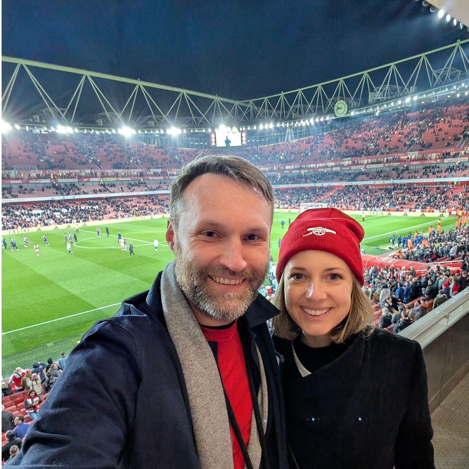 Newly engaged and at an Arsenal game...what a great time!