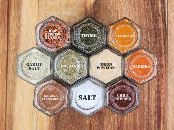 Magnetic Spice Jars Labels Large 3.4OZ with Black Lids | Christmas Gift | Holidays | Van Life | Custom Spice Rack | Multiple Sizes